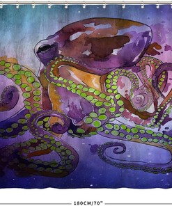Unique Shower Curtain with Colorful Octopus Art Print Design