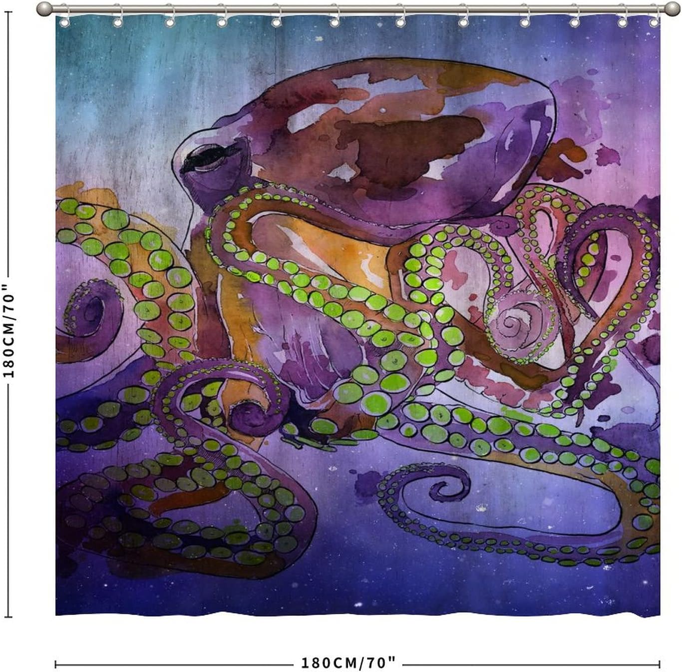 Unique Shower Curtain with Colorful Octopus Art Print Design