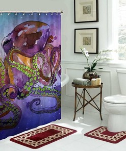 Unique Shower Curtain with Colorful Octopus Art Print Design