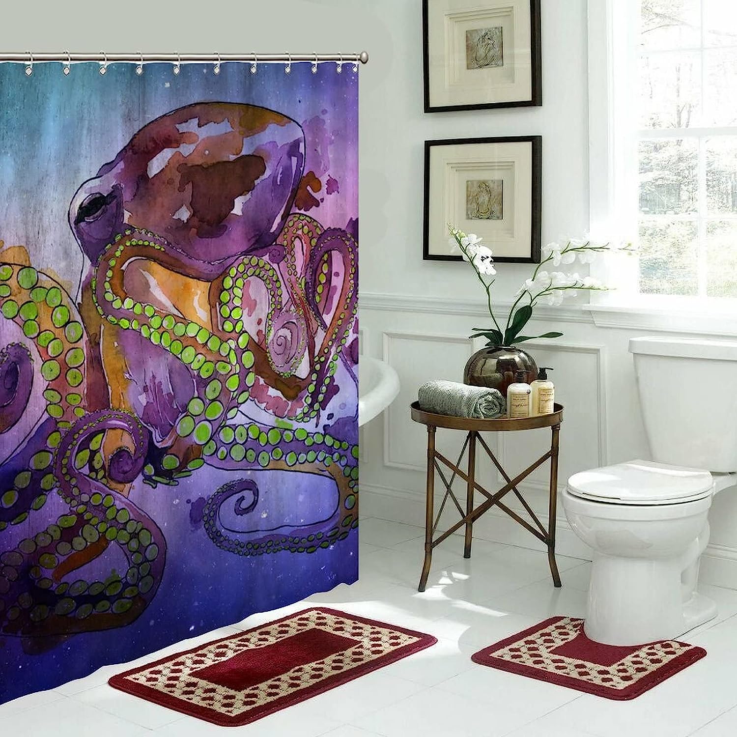 Unique Shower Curtain with Colorful Octopus Art Print Design