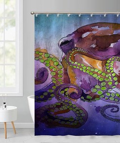 Unique Shower Curtain with Colorful Octopus Art Print Design