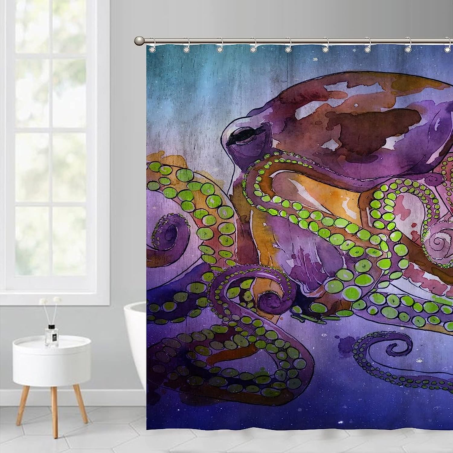 Unique Shower Curtain with Colorful Octopus Art Print Design