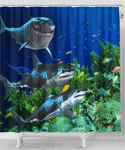 Unique Shower Curtains with Sharks Print Shower Curtain for Your Bathroom