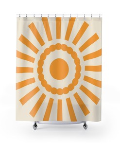 Unique Sun Simple and Waterproof Shower Curtain with Cloth Fabric for Bathroom Decoration 