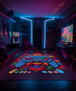 Unique Teen Boys' Bedroom Gaming Carpet with Game Controller Area Rug for Game Room or Bedroom, Shufflezone Gaming Rug