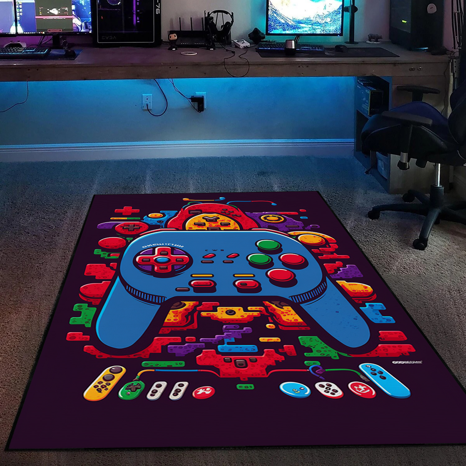Unique Teen Boys' Bedroom Gaming Carpet with Game Controller Area Rug for Game Room or Bedroom, Shufflezone Gaming Rug - Image 2