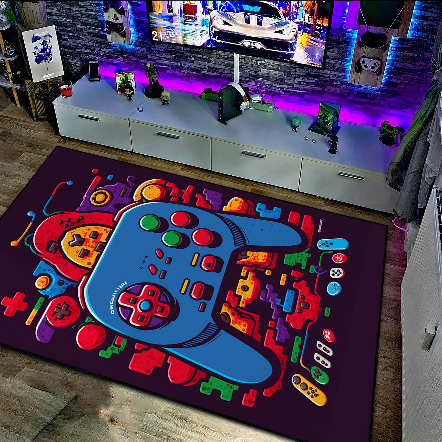 Unique Teen Boys' Bedroom Gaming Carpet with Game Controller Area Rug for Game Room or Bedroom, Shufflezone Gaming Rug - Image 3