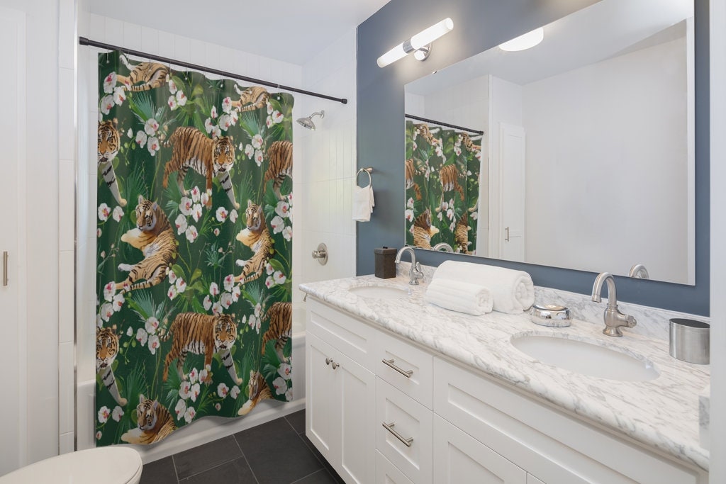 Unique Tiger Print Shower Curtain for Wildlife-Inspired Bathroom Decor