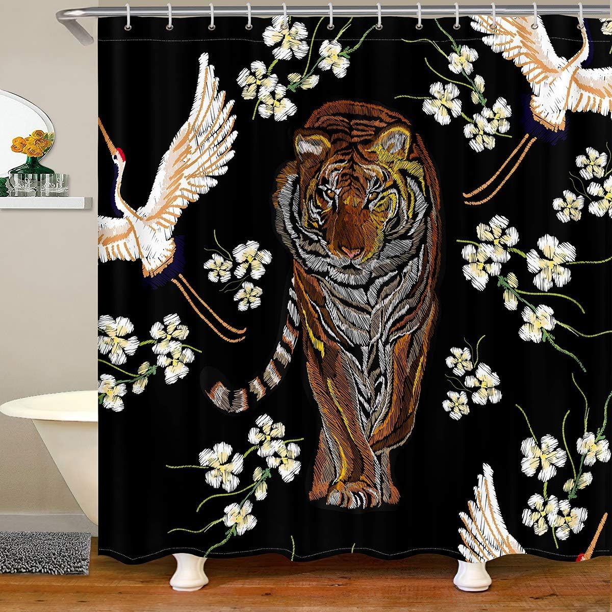 Unique Tiger Waterproof Shower Curtain for Youthful Bathroom Decor