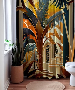 Unique Tropical Art Deco Shower Curtain For A Stylish Bathroom