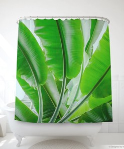 Unique Tropical Bath Art Shower Curtain with Banana Leaf Design and Green Home Decor 