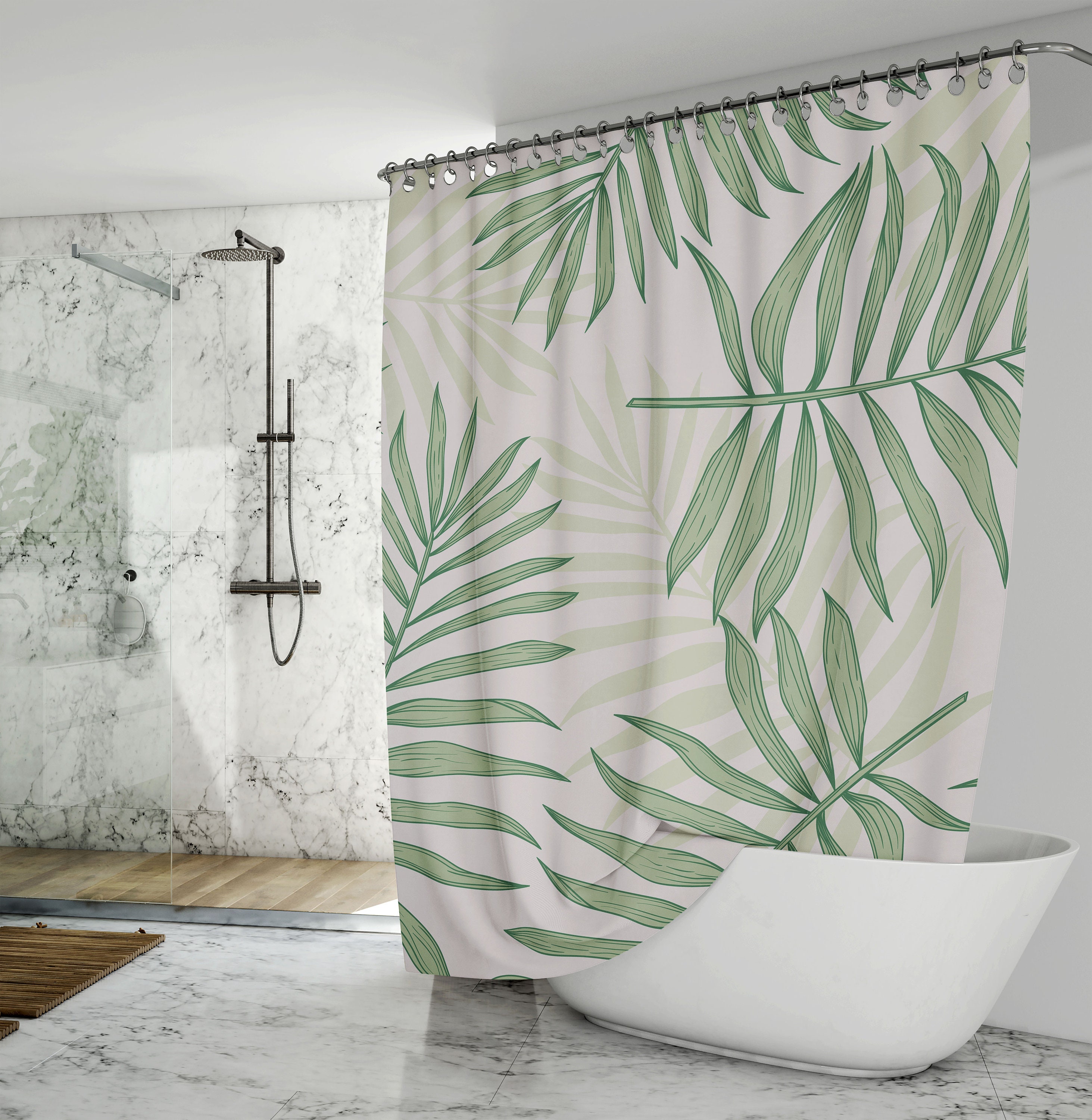 Unique Tropical Decor Shower Curtain with Palm Leaves Print