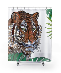 Unique Tropical Floral Tiger Art Theme Bathroom Decor Shower Curtain
