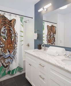 Unique Tropical Floral Tiger Art Theme Bathroom Decor Shower Curtain