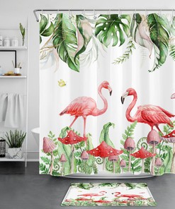 Unique Tropical Plant Butterfly Mushroom Flamingo Shower Curtain for Bathroom Decor