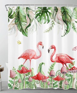 Unique Tropical Plant Butterfly Mushroom Flamingo Shower Curtain for Bathroom Decor