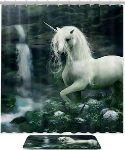 Unique Unicorn Animal Shower Curtain with Matching Bathroom Decor