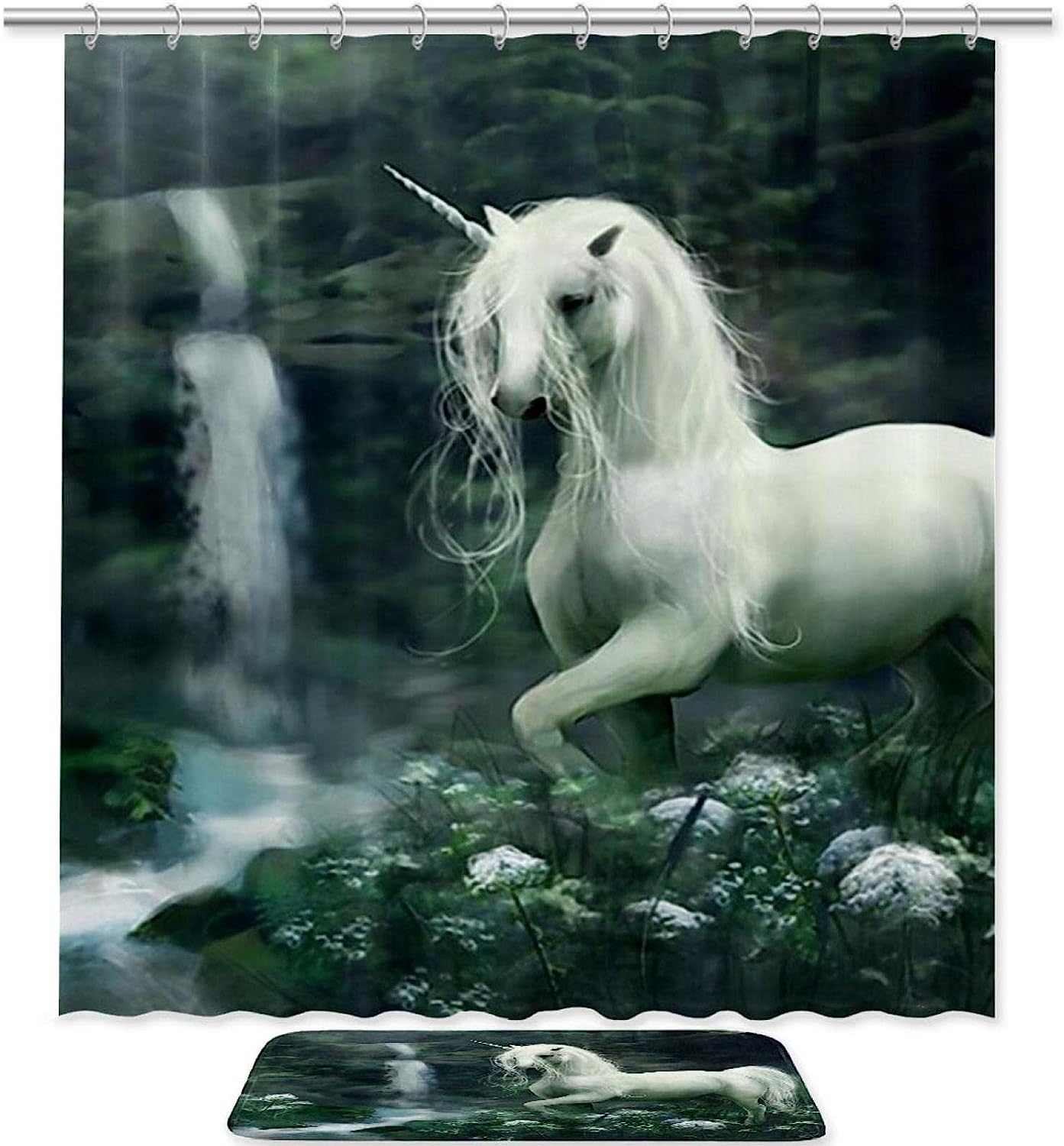 Unique Unicorn Animal Shower Curtain with Matching Bathroom Decor