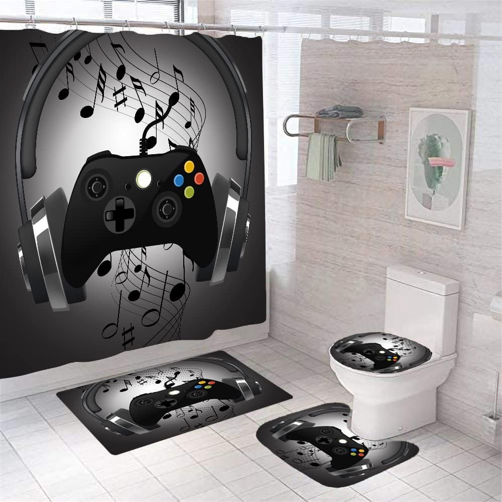 Unique Video Game Shower Curtain Kids Boys Gaming Bath Curtain Modern Gamer Bathroom Decor Teens Gamepad
