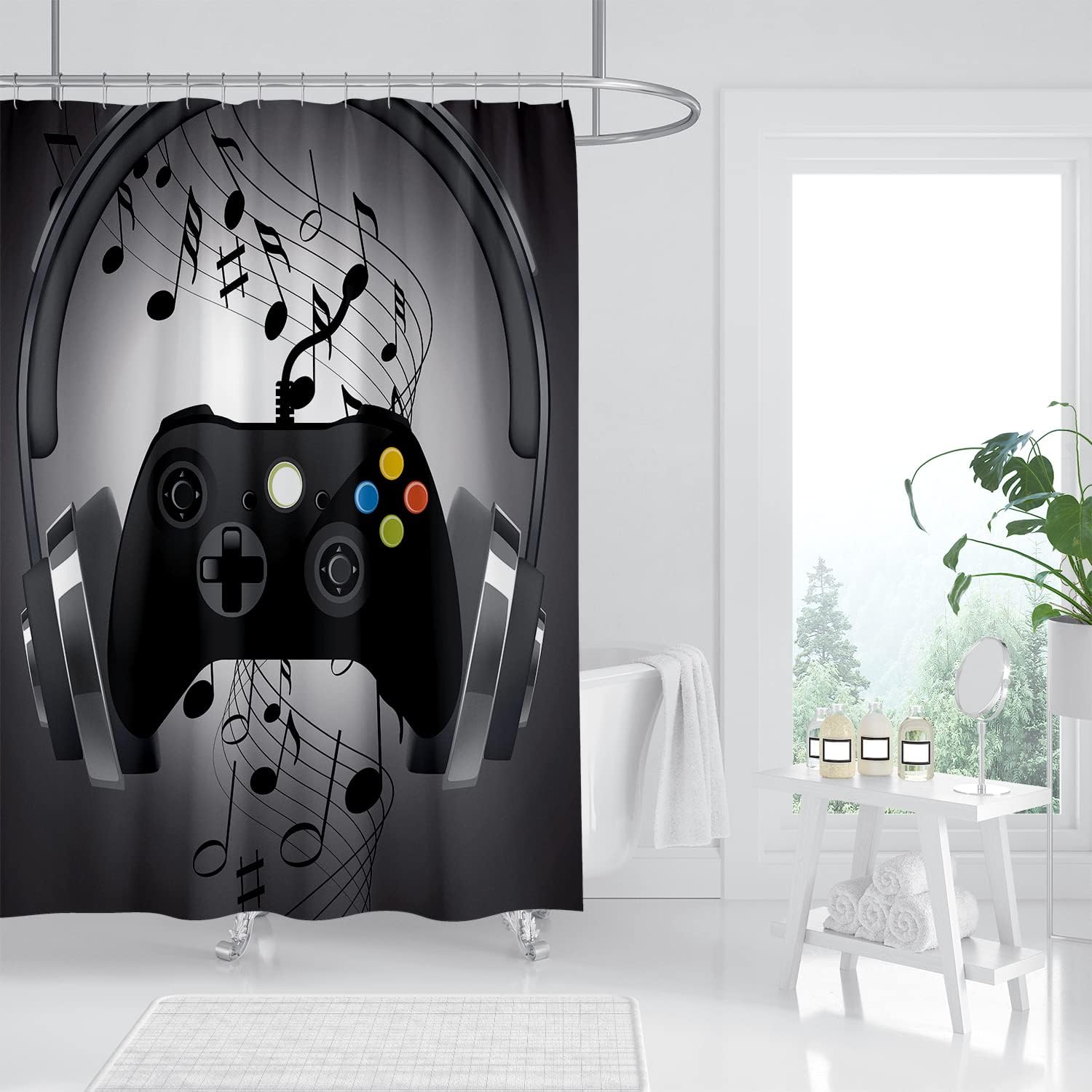 Unique Video Game Shower Curtain Kids Boys Gaming Bath Curtain Modern Gamer Bathroom Decor Teens Gamepad