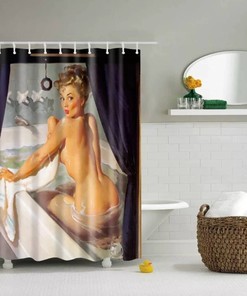 Unique Vintage Bathing Woman Motif Shower and Bathroom Curtain Set