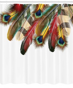 Unique Vintage Peacock Tail Feather Print Shower Curtain - Asian Art Style