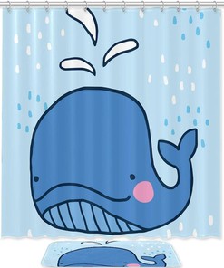 Unique Watercolor Blue Whale Print Shower Curtain For Bathroom Decor