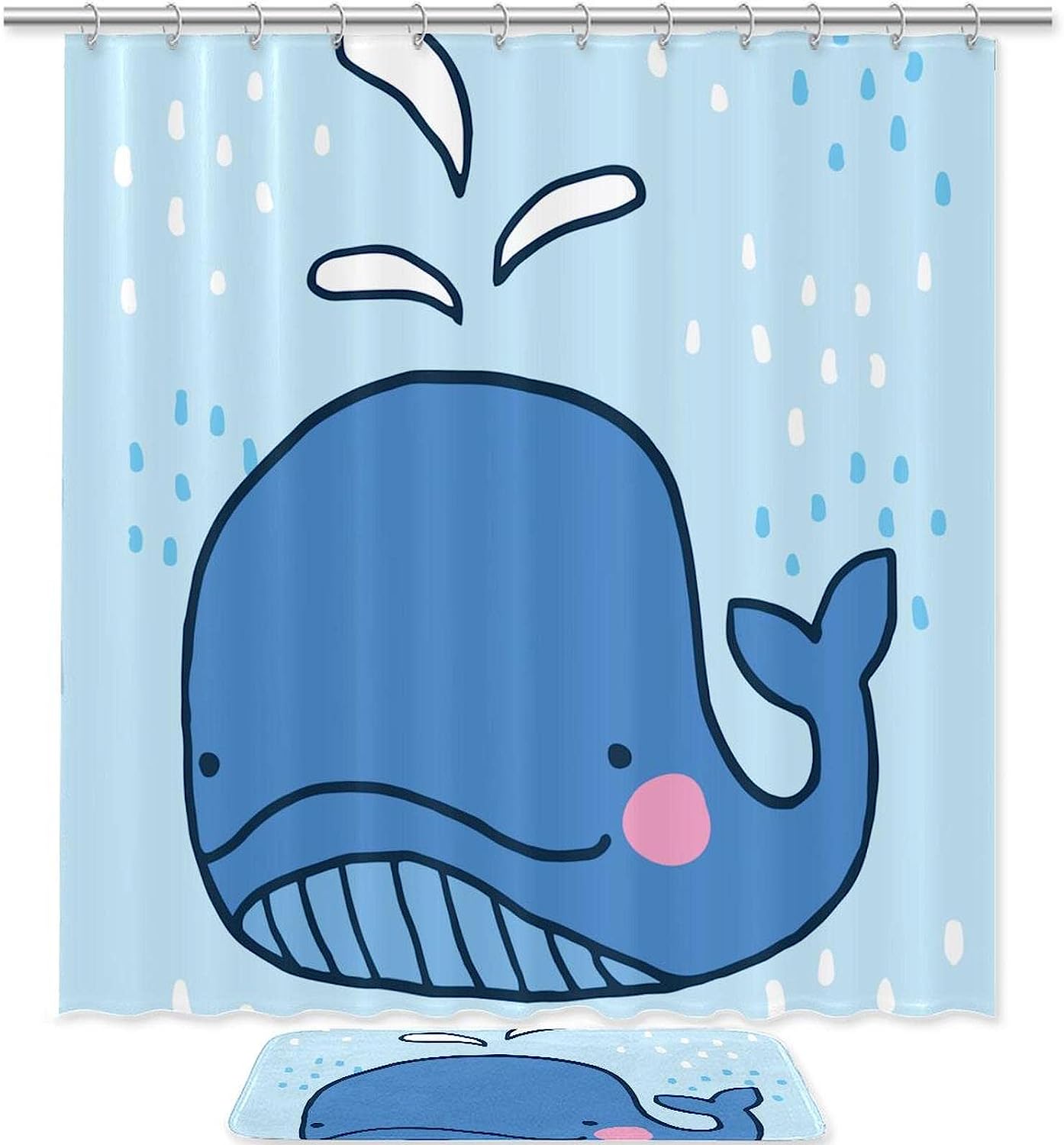 Unique Watercolor Blue Whale Print Shower Curtain For Bathroom Decor