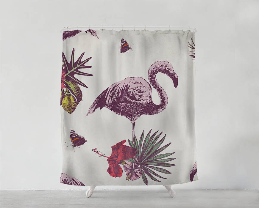 Unique Wedding Gift for Couple - Purple Flamingo Shower Curtain Art