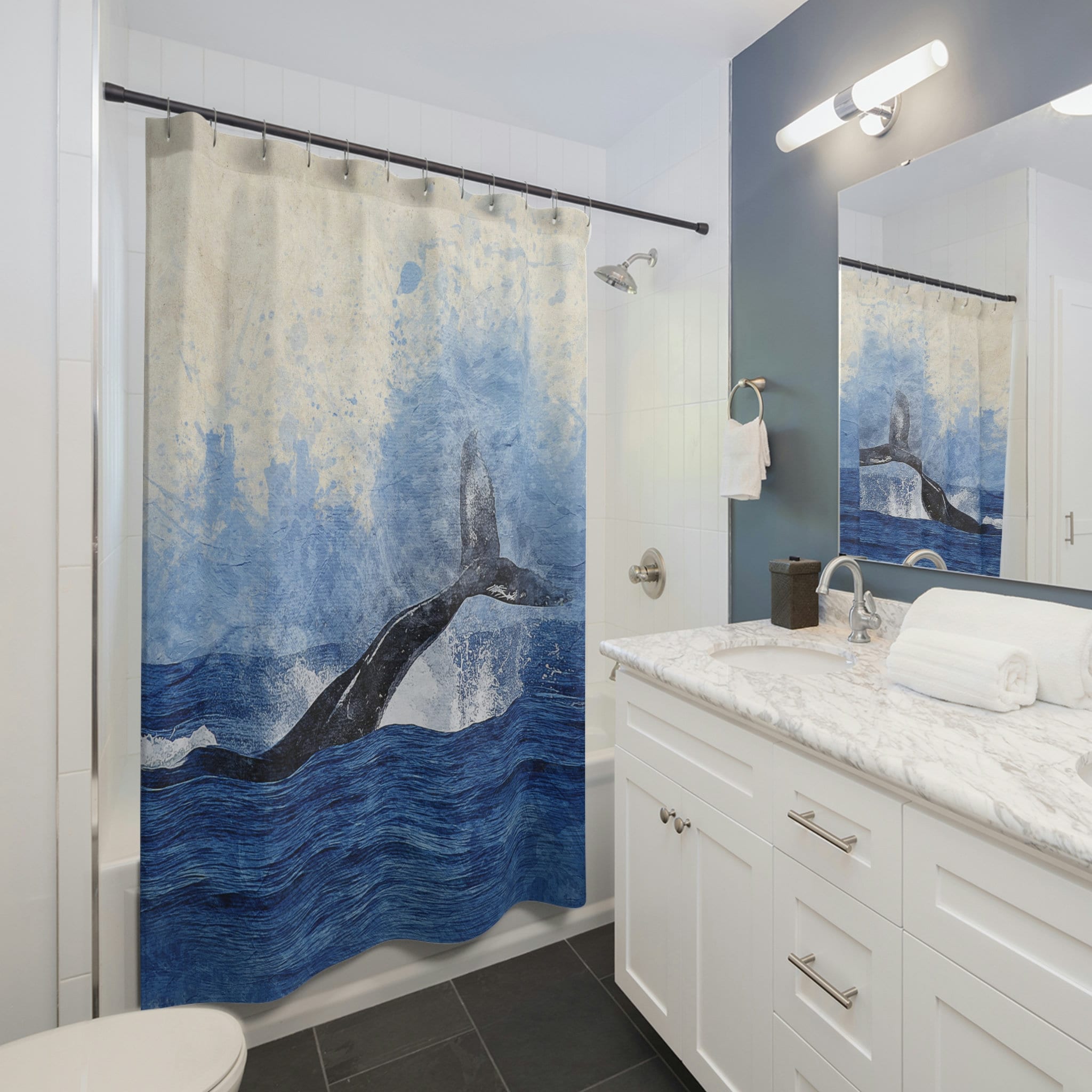 Unique Whale Tail Shower Curtain for Modern Bathroom Decor