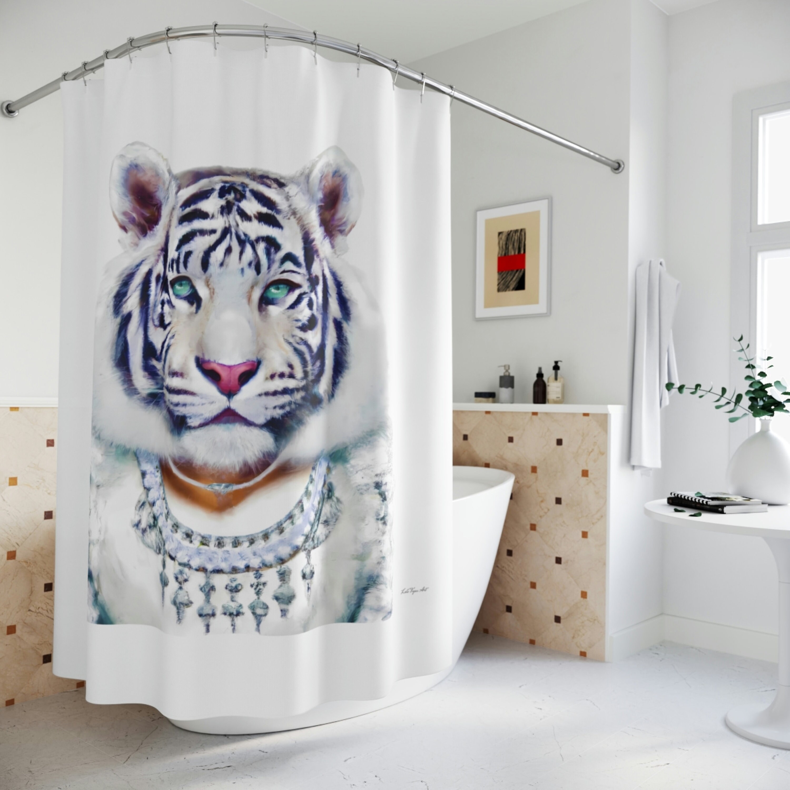 Unique White Tiger Shower Curtain for Home Accessories and Bathroom Decor, Perfect for Housewarming Gift