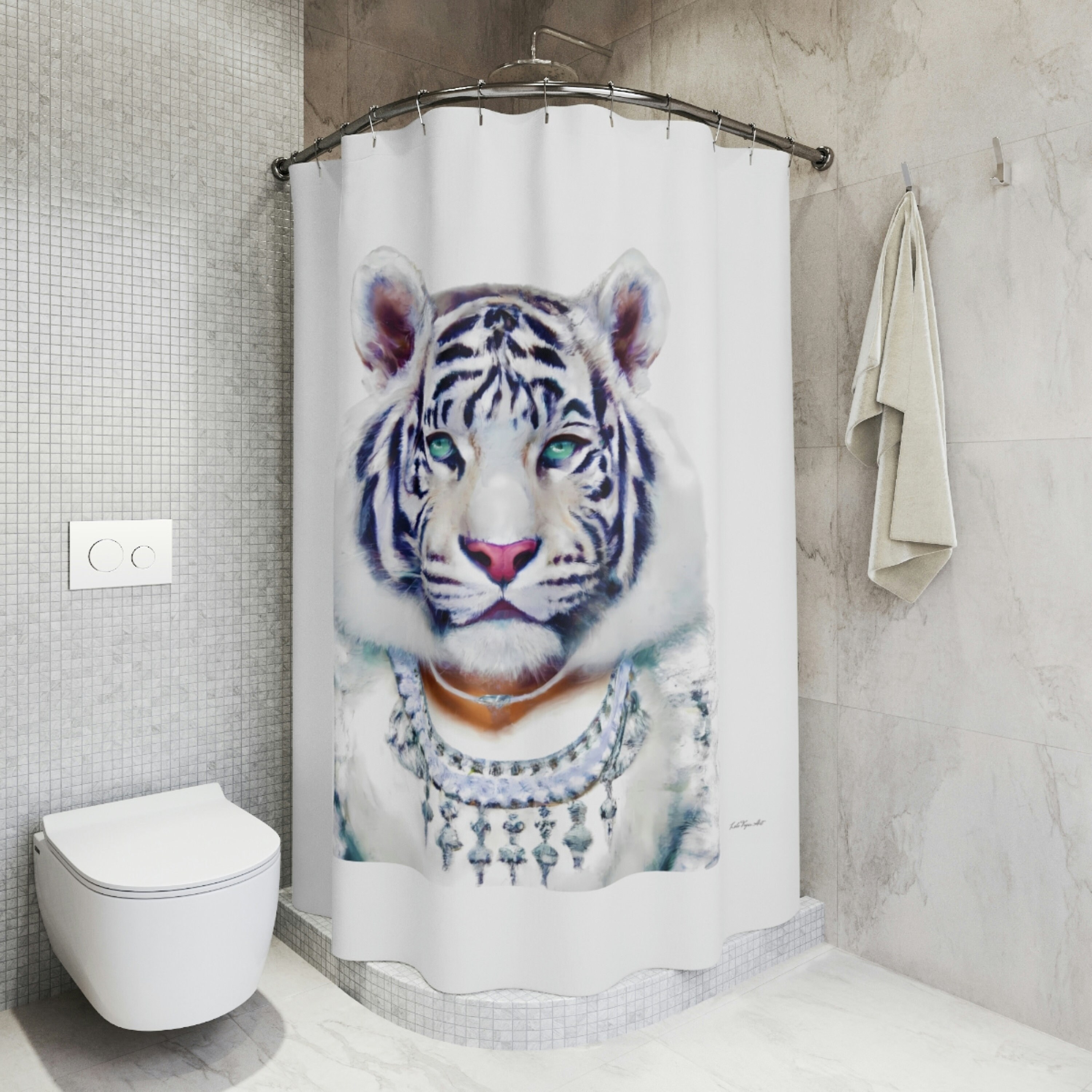 Unique White Tiger Shower Curtain for Home Accessories and Bathroom Decor, Perfect for Housewarming Gift