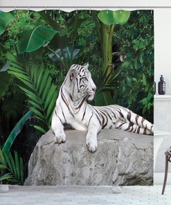 Unique White Tiger Tropical Wildlife Jungle Creature Shower Curtain, Waterproof and Long-lasting