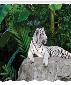 Unique White Tiger Tropical Wildlife Jungle Creature Shower Curtain, Waterproof and Long-lasting