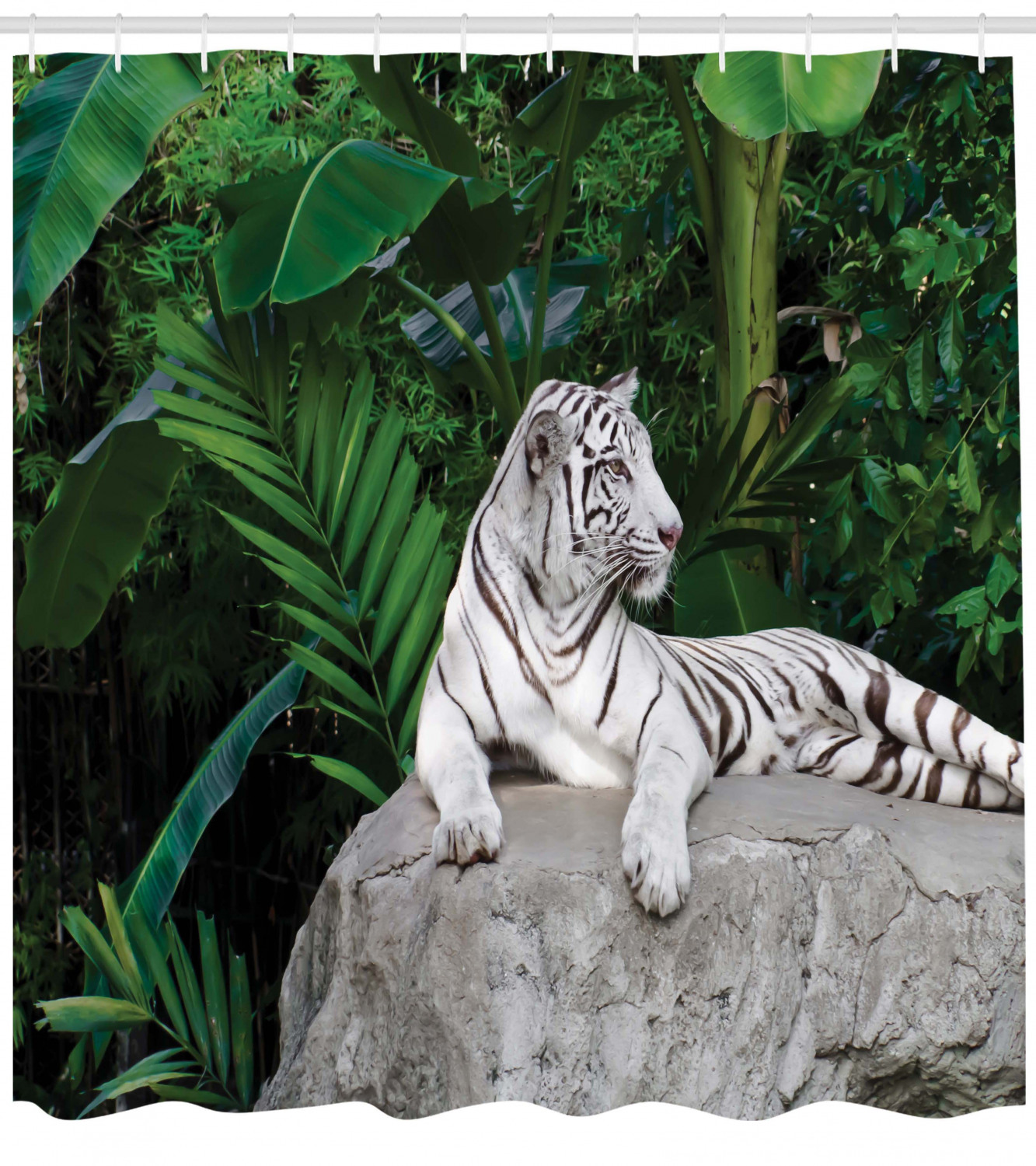Unique White Tiger Tropical Wildlife Jungle Creature Shower Curtain, Waterproof and Long-lasting