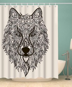 Unique Zentangle Wolf Flower Fabric Shower Curtain for Bathroom Decor