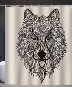Unique Zentangle Wolf Flower Fabric Shower Curtain for Bathroom Decor
