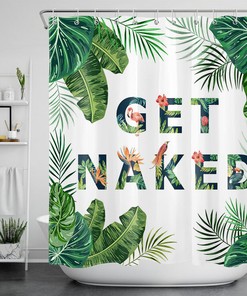 Unique and Fun Shower Curtain with Palm Trees and Funny Words Print