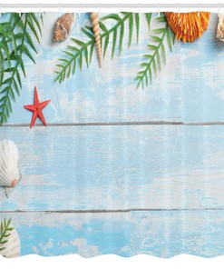 Unique and Gorgeous Rustic Style Seashells and Palms Picture Shower Curtain for a Perfect Bathroom Dcor.