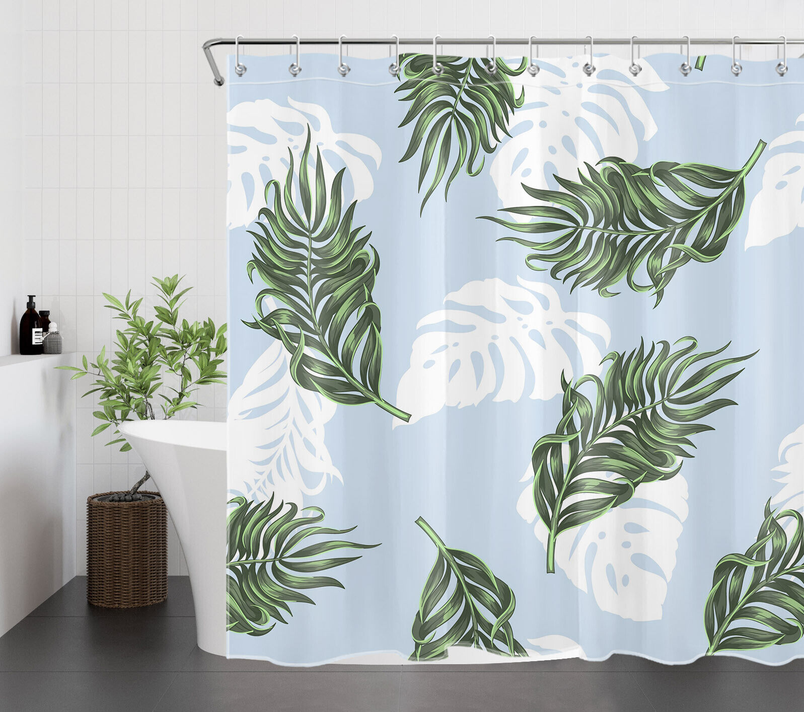 Unique and Modern Palm Leaves Shower Curtain for Contemporary Bathroom Decor