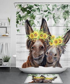 Unique and Rustic Donkey Retro Wood Shower Curtain for Aesthetic Bathroom Decor