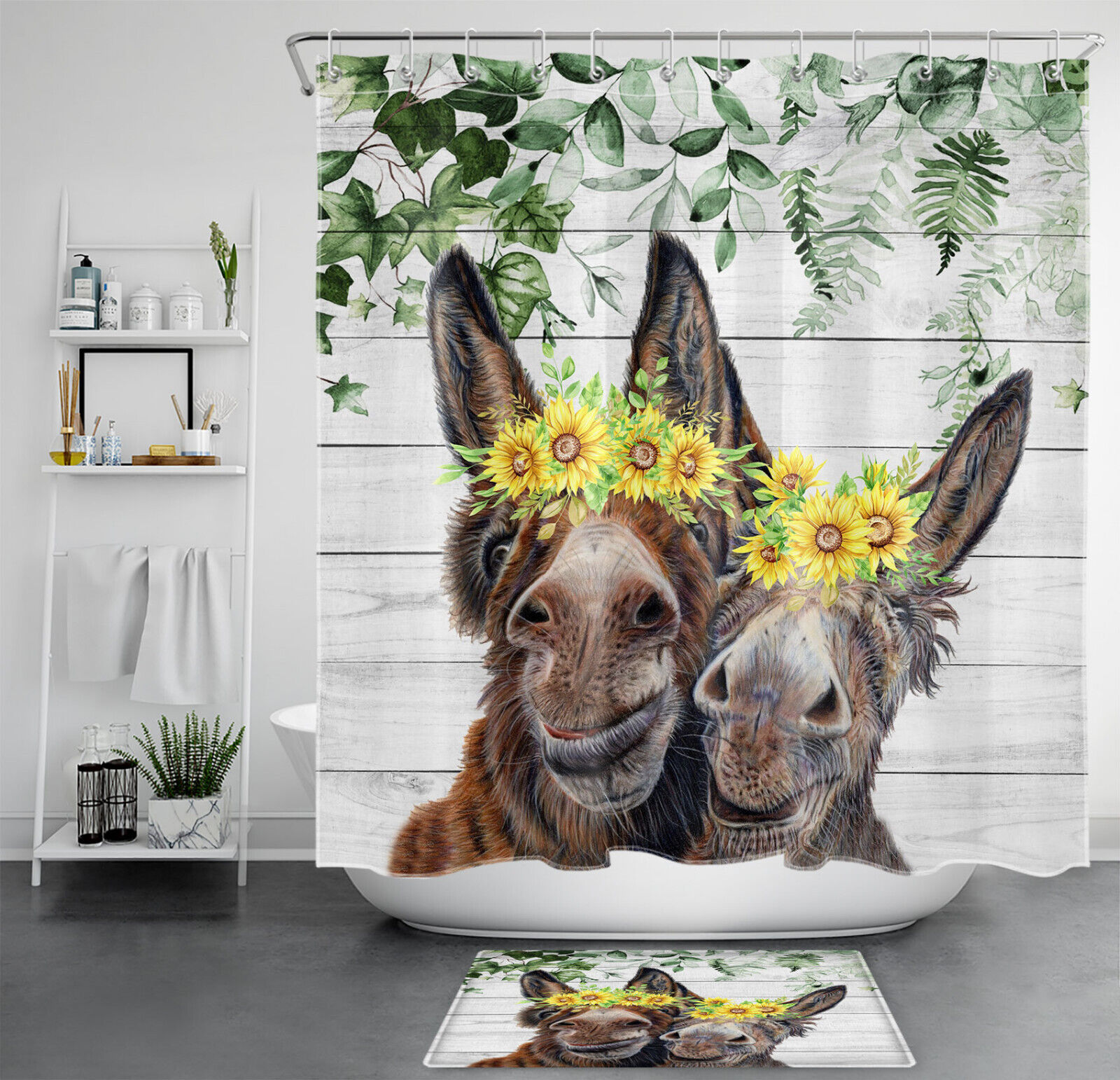 Unique and Rustic Donkey Retro Wood Shower Curtain for Aesthetic Bathroom Decor