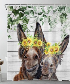 Unique and Rustic Donkey Retro Wood Shower Curtain for Aesthetic Bathroom Decor