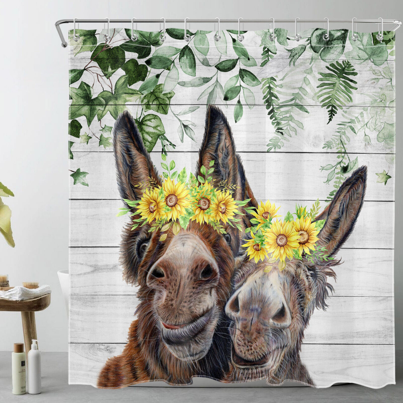Unique and Rustic Donkey Retro Wood Shower Curtain for Aesthetic Bathroom Decor