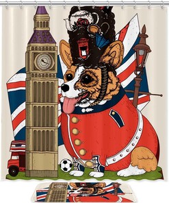 United Kingdom Big Ben Dog Print Shower Curtain for a fun and waterproof bathroom
