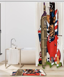 United Kingdom Big Ben Dog Print Shower Curtain for a fun and waterproof bathroom