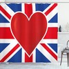 United Kingdom Flag Shower Curtain with a Big Red Heart Print for a patriotic bathroom