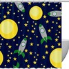 Universe Space Planet Spaceship Star Pattern Shower Curtain for a cosmic and waterproof bathroom experience