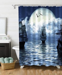 Unleash Your Imagination With This Ancient Pirate Ship Shower Curtain Liner, Moon Paintings Vikings