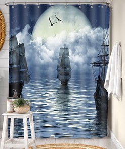 Unleash Your Imagination With This Ancient Pirate Ship Shower Curtain Liner, Moon Paintings Vikings